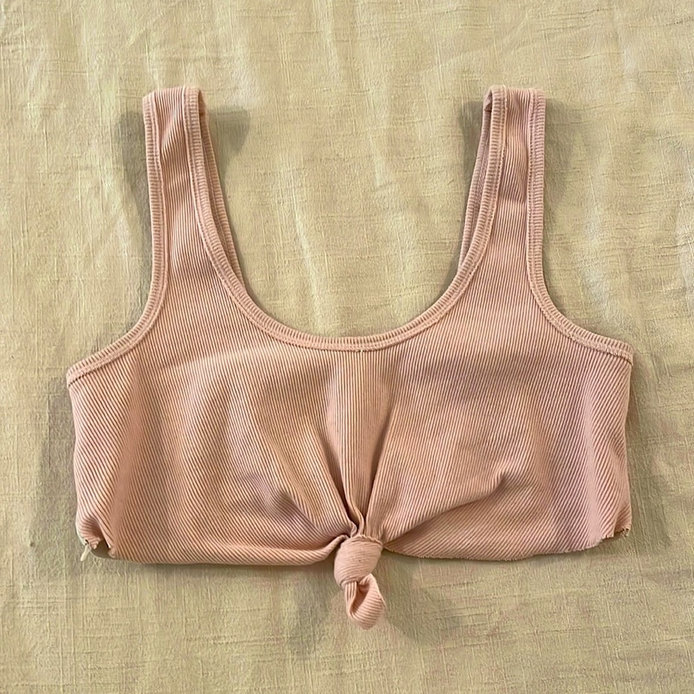 Ribbed Knotted Sports Bra Pilates Pink FP Movement